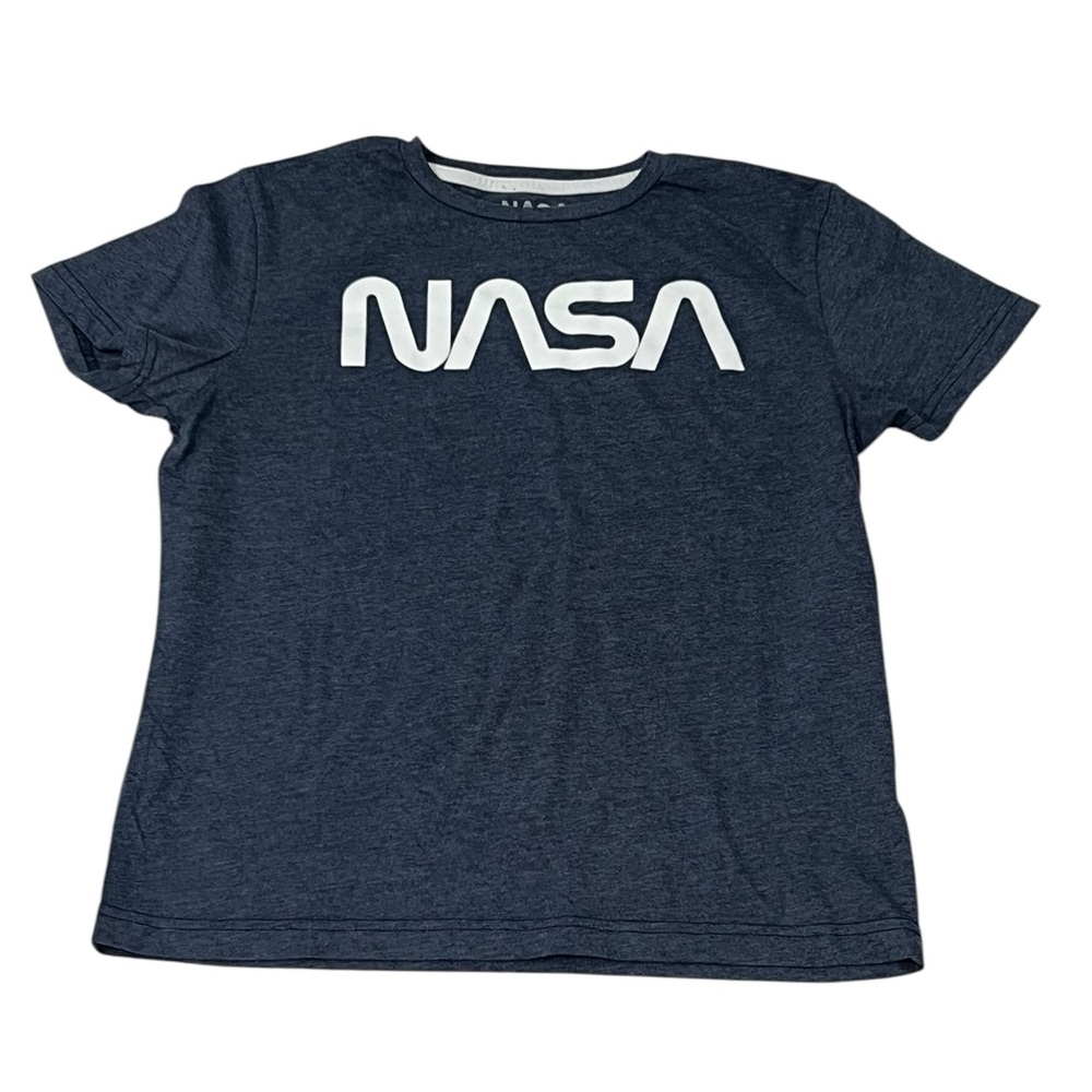 Blue and Gray Short Sleeve Tee with NASA Logo gray bluish color EUC BOX22